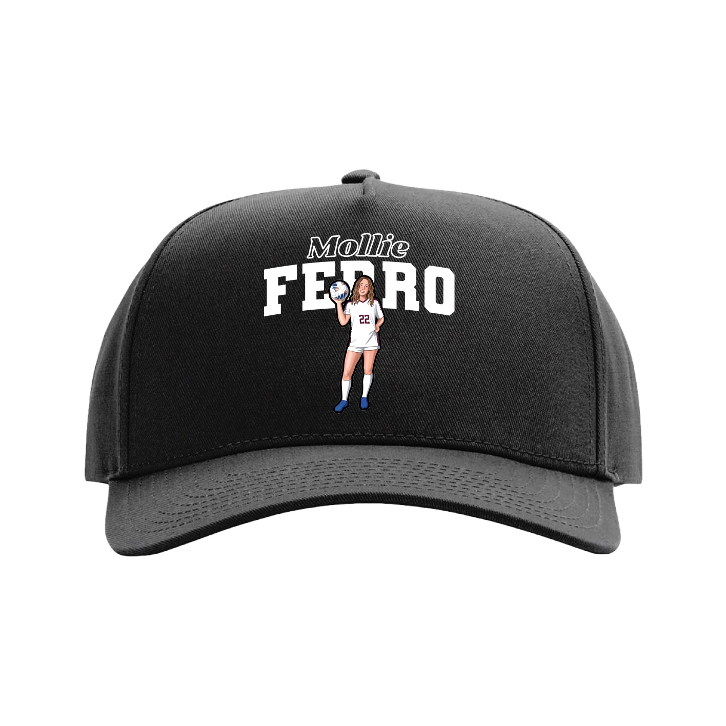 Full Fabric Five-Panel Champ Cap — Name Arch in Black