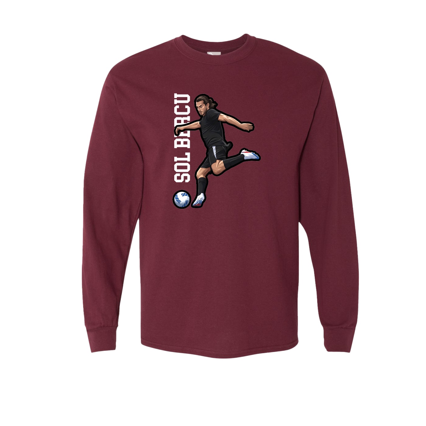 Long Sleeve Tee — Name Vertical in Maroon
