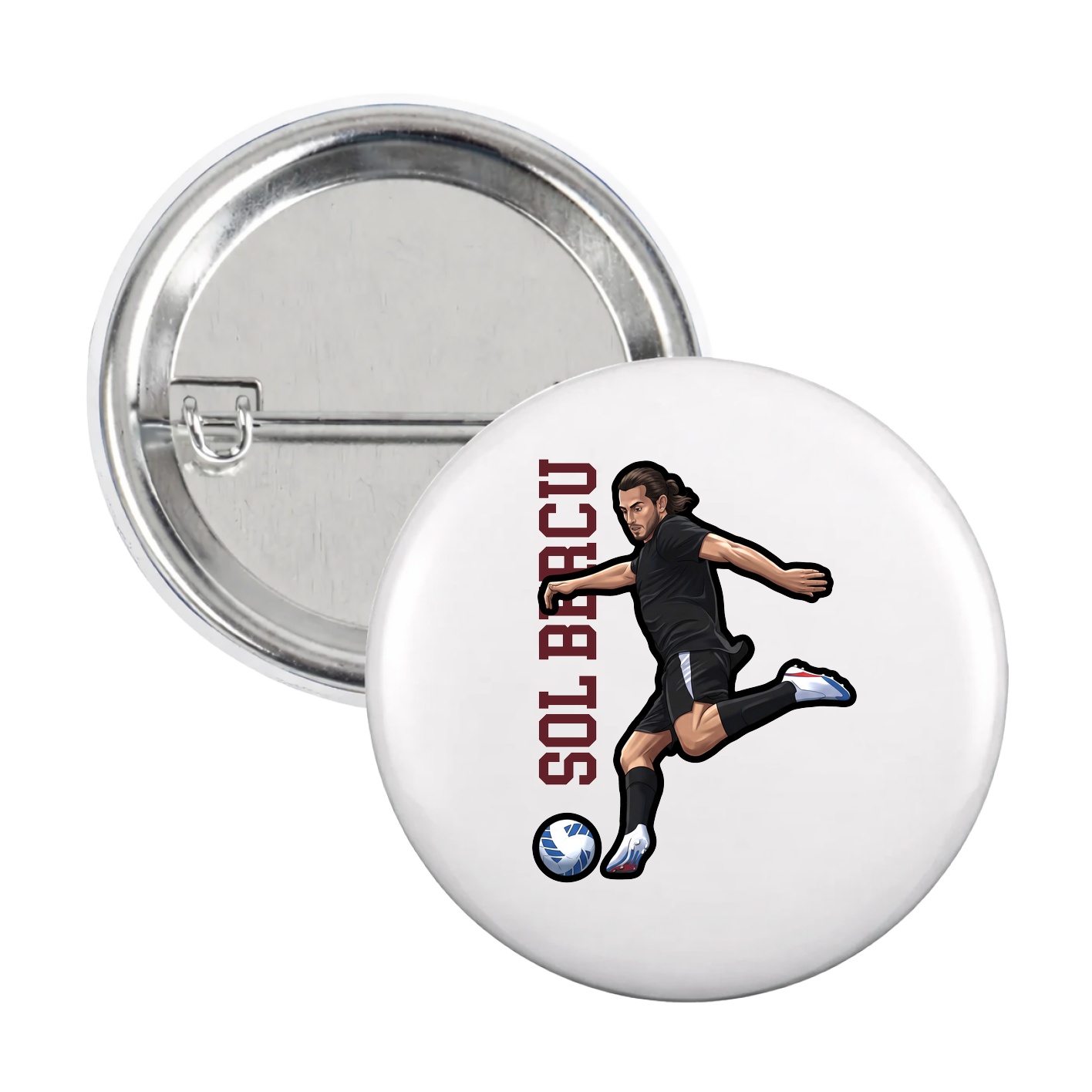 Game Day Button — Name Vertical in White
