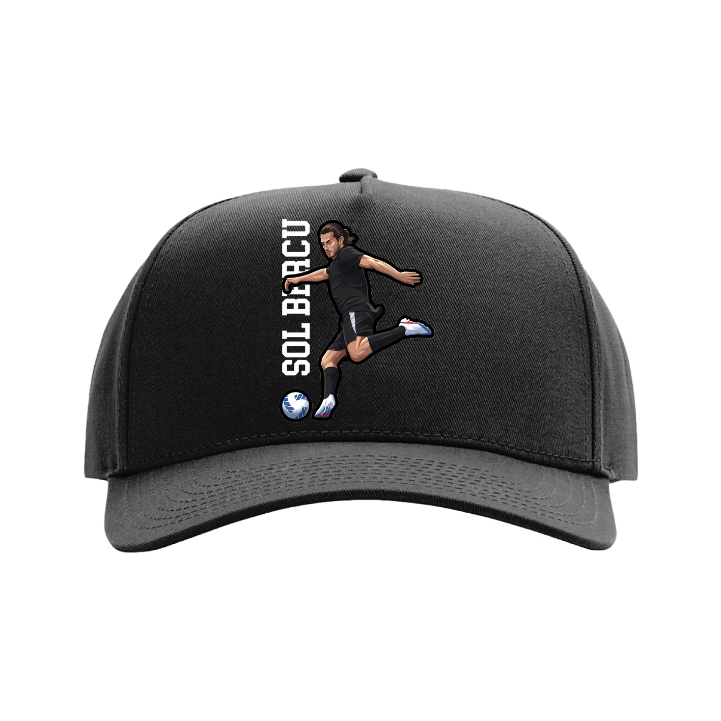 Full Fabric Five-Panel Champ Cap — Name Vertical in Black
