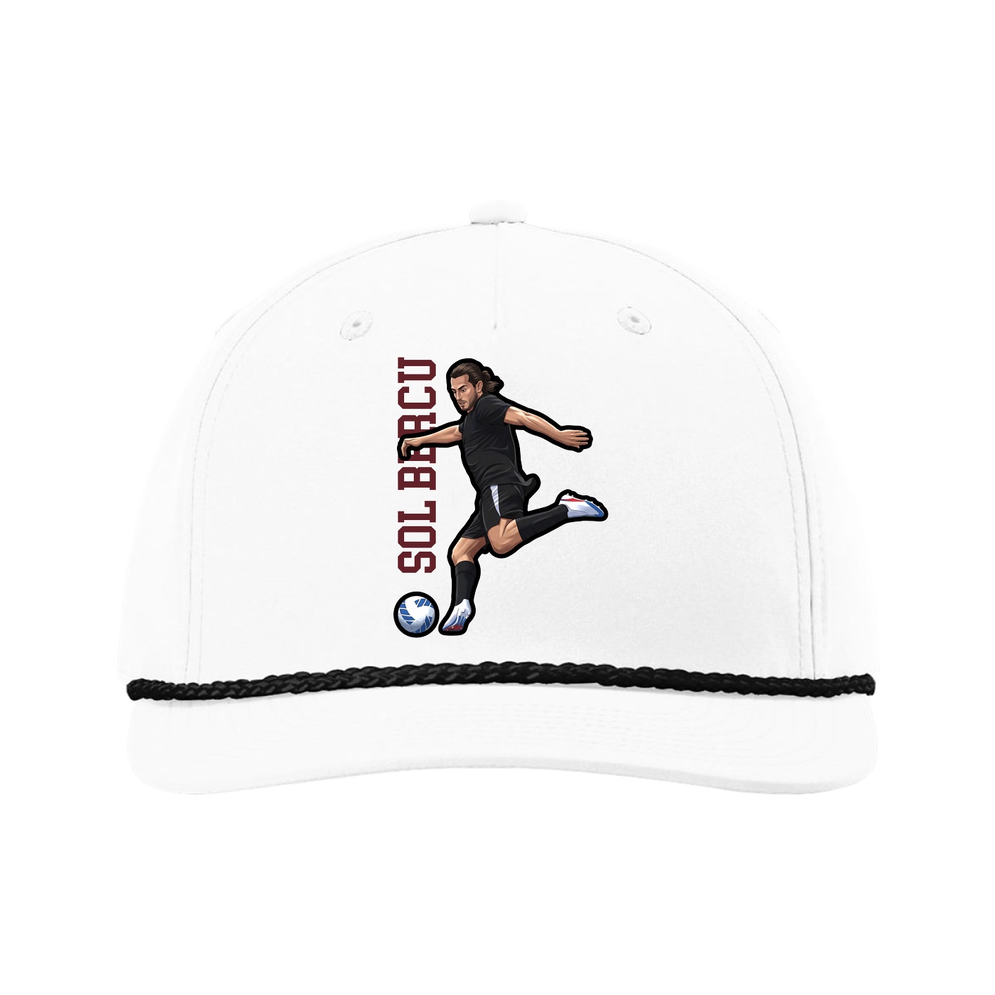 Five-Panel Classic Rope Cap — Name Vertical in White