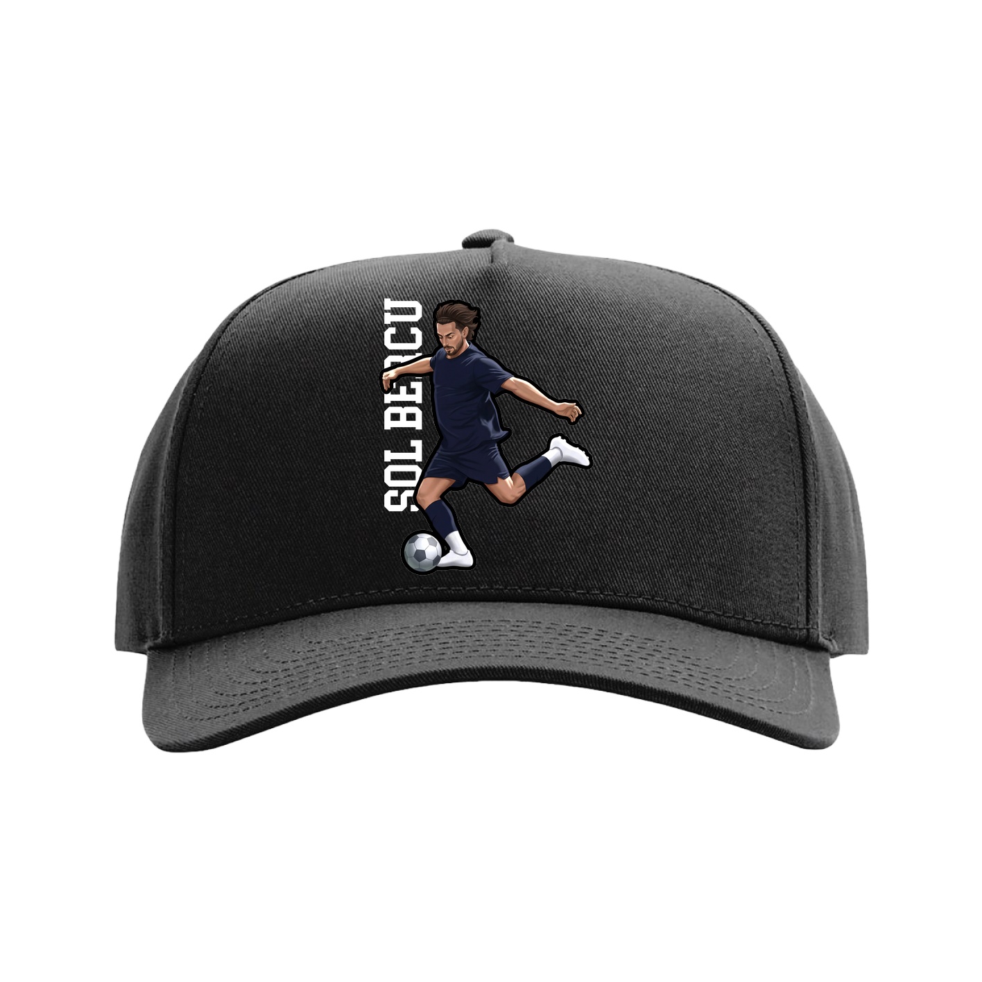 Full Fabric Five-Panel Champ Cap — Name Vertical in Black