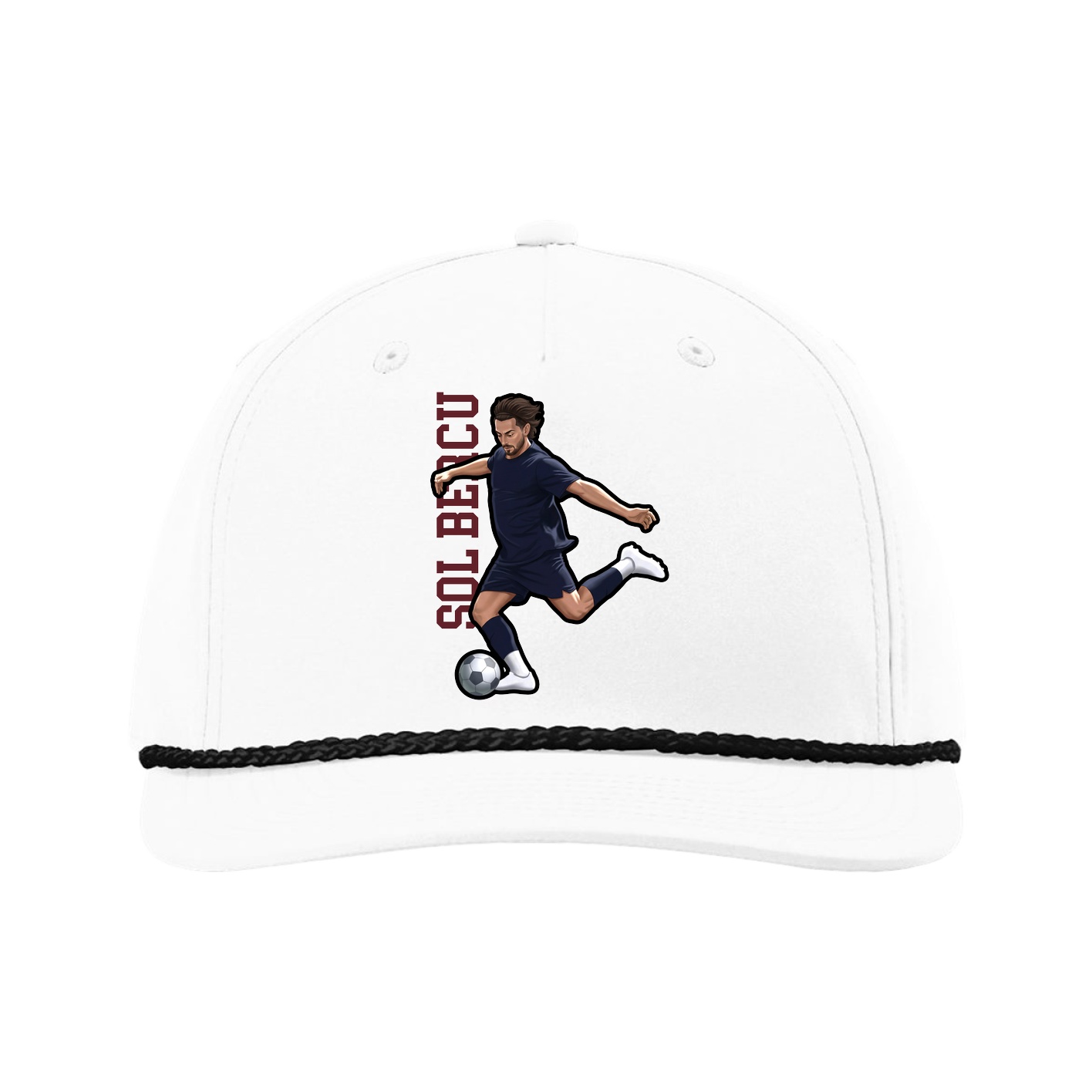 Five-Panel Classic Rope Cap — Name Vertical in White
