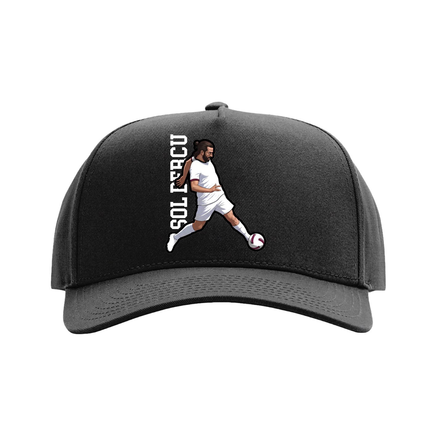 Full Fabric Five-Panel Champ Cap — Name Vertical in Black