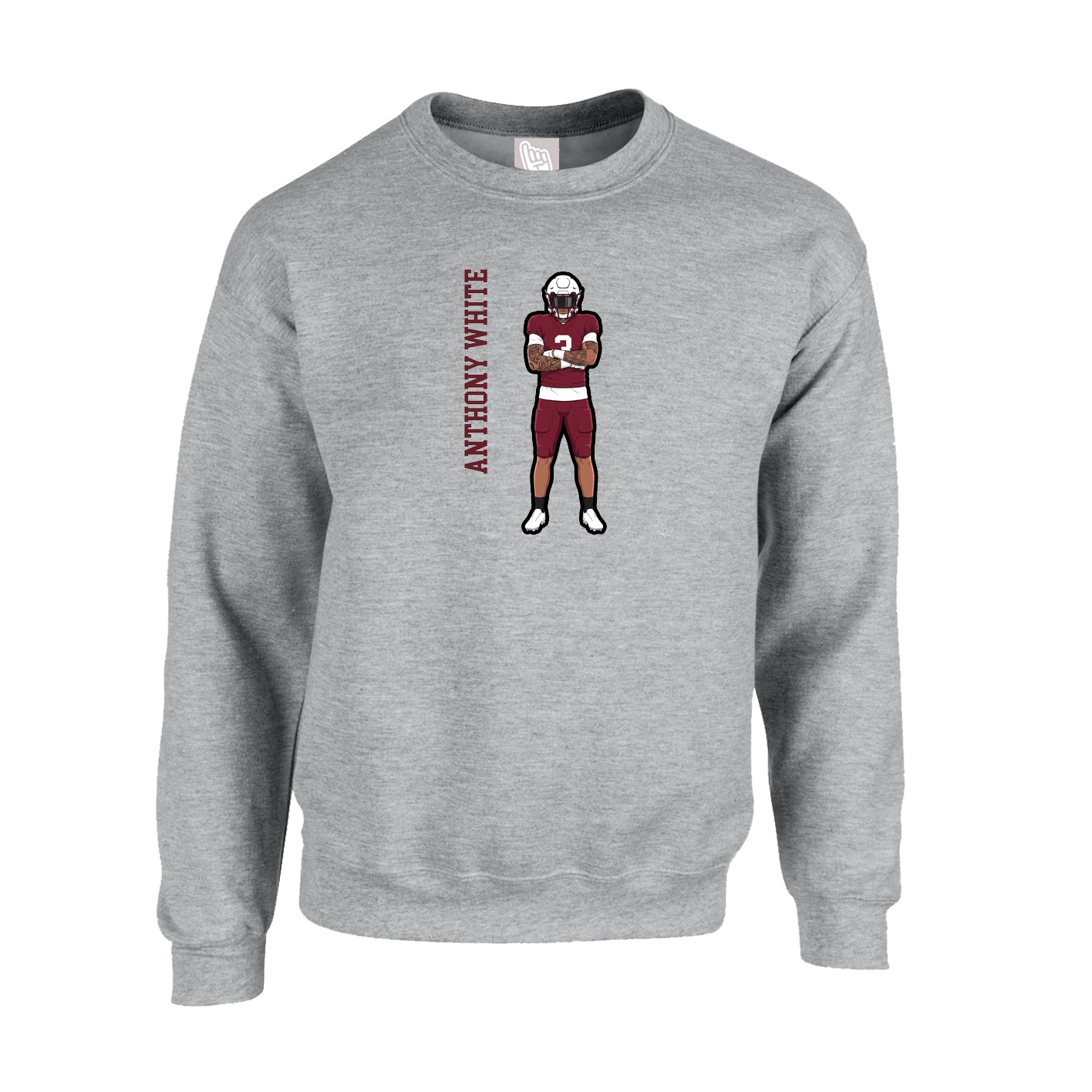 Fleece Crew — Name Vertical in Grey