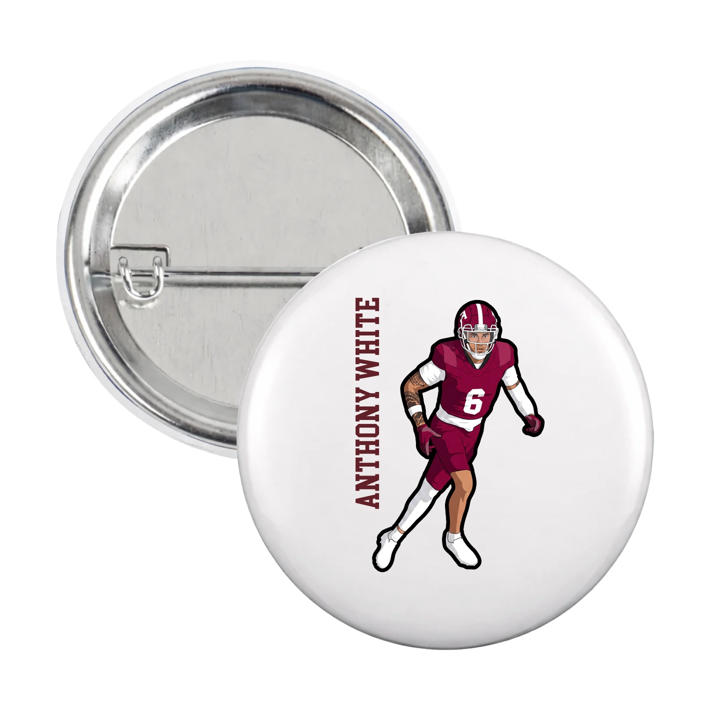 Game Day Button — Name Vertical in White