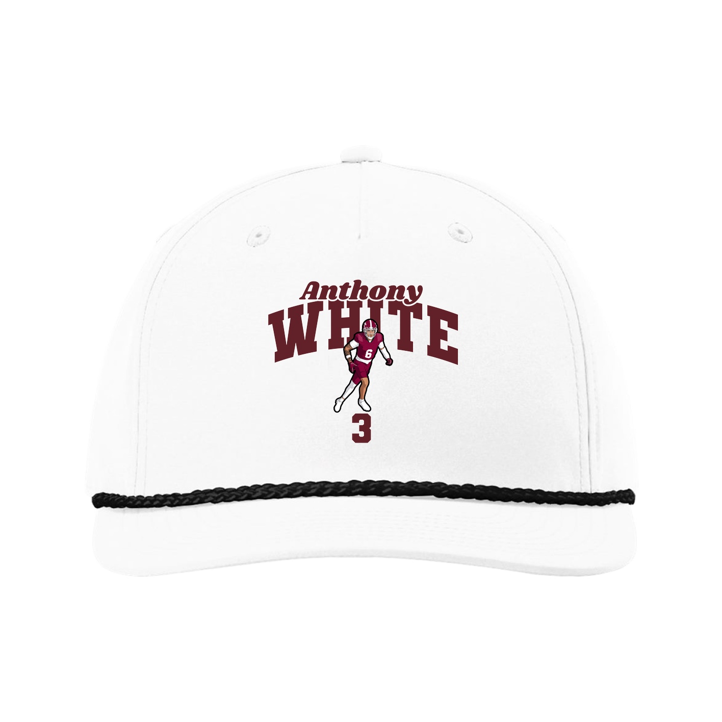 Five-Panel Classic Rope Cap — Signature Arch in White