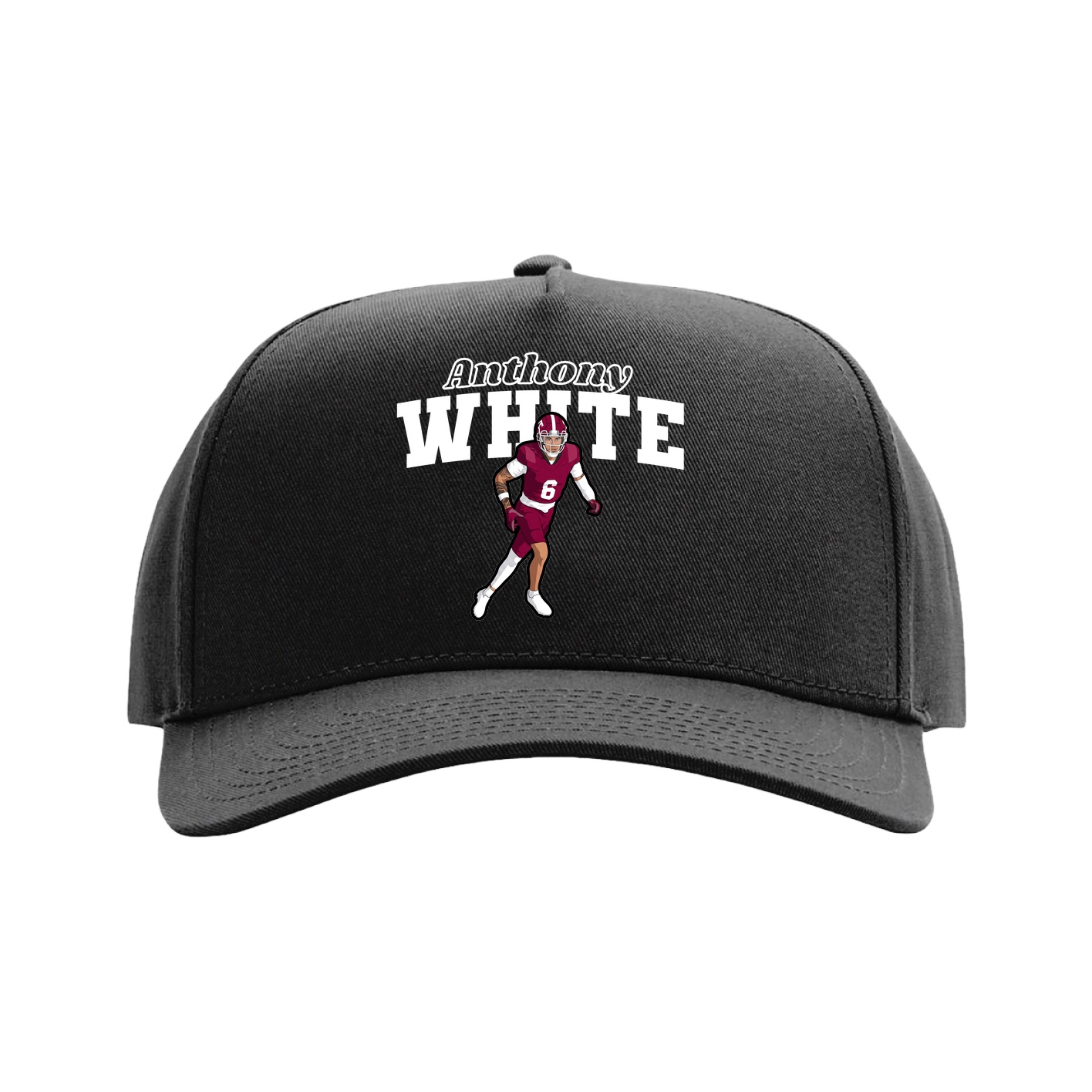 Full Fabric Five-Panel Champ Cap — Name Arch in Black