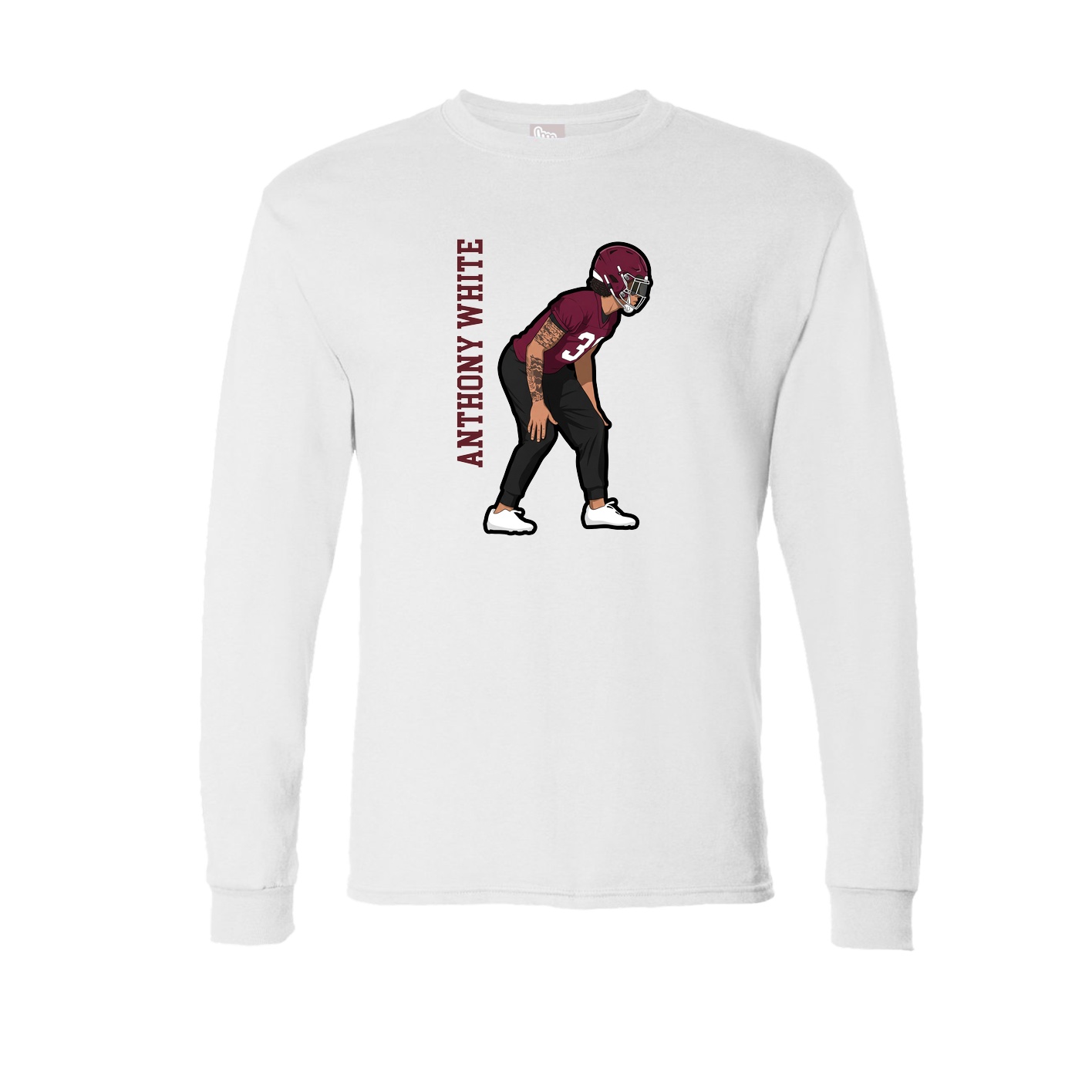 Long Sleeve Tee — Name Vertical in White