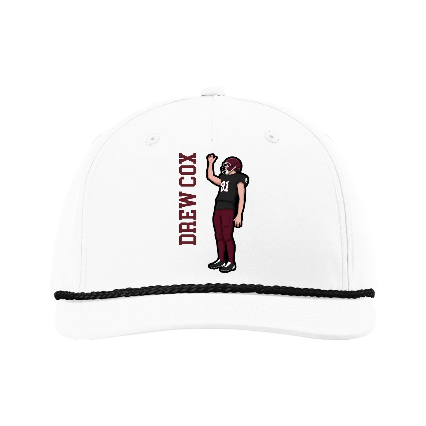 Five-Panel Classic Rope Cap — Name Vertical in White