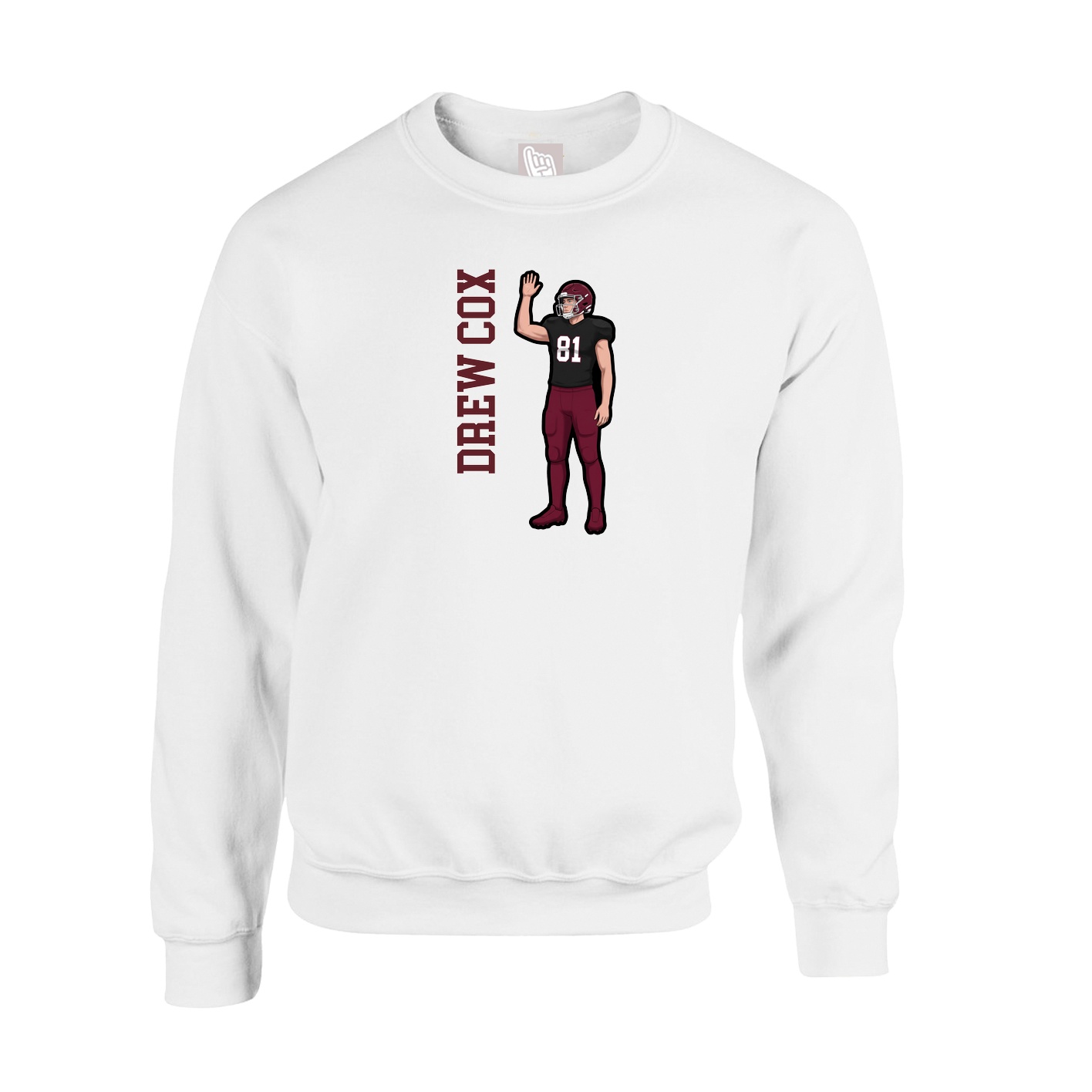 Fleece Crew — Name Vertical in White