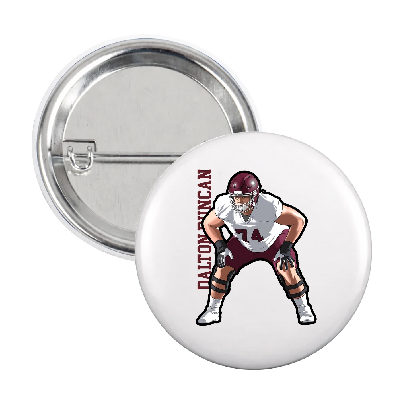 Game Day Button — Name Vertical in White