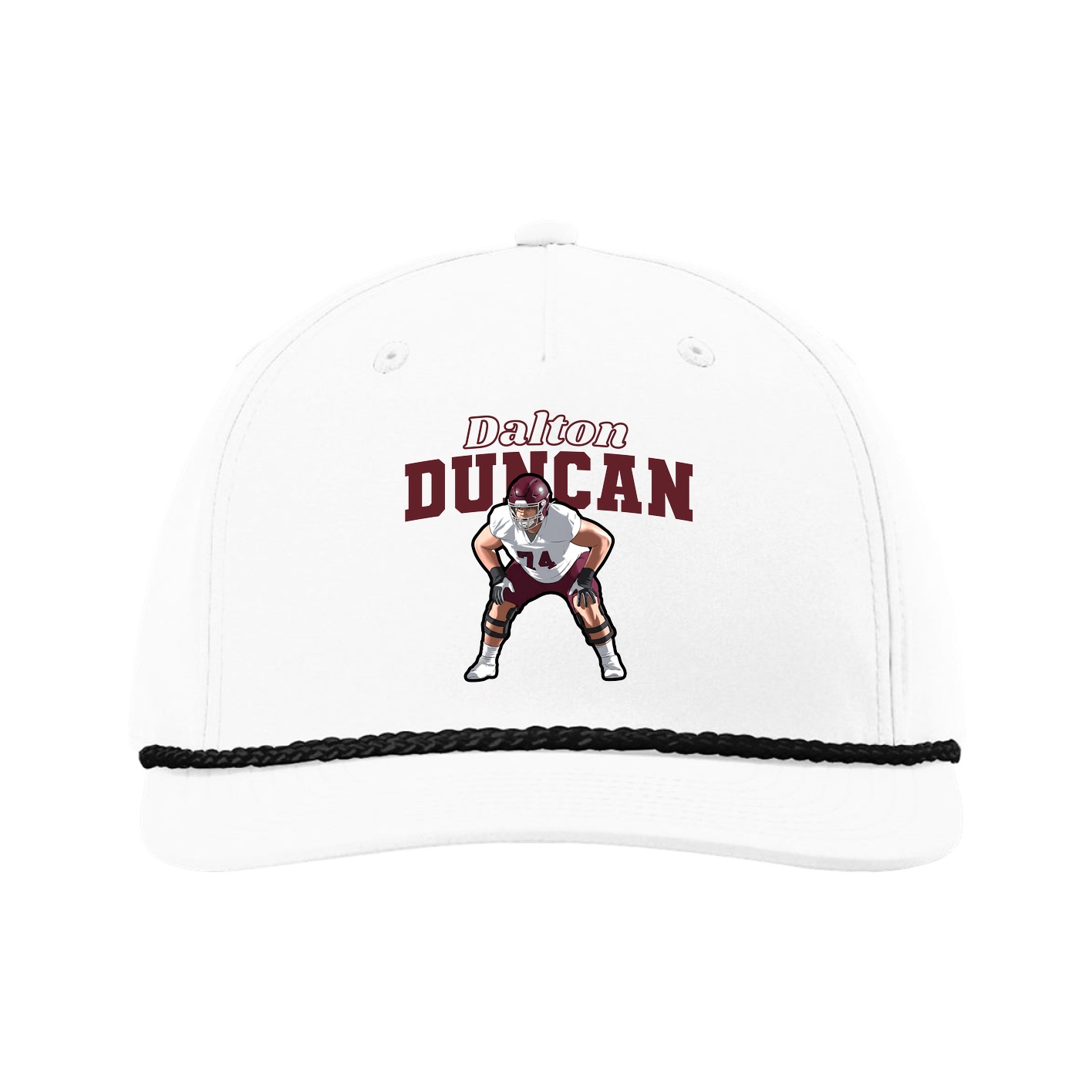 Five-Panel Classic Rope Cap — Name Arch in White