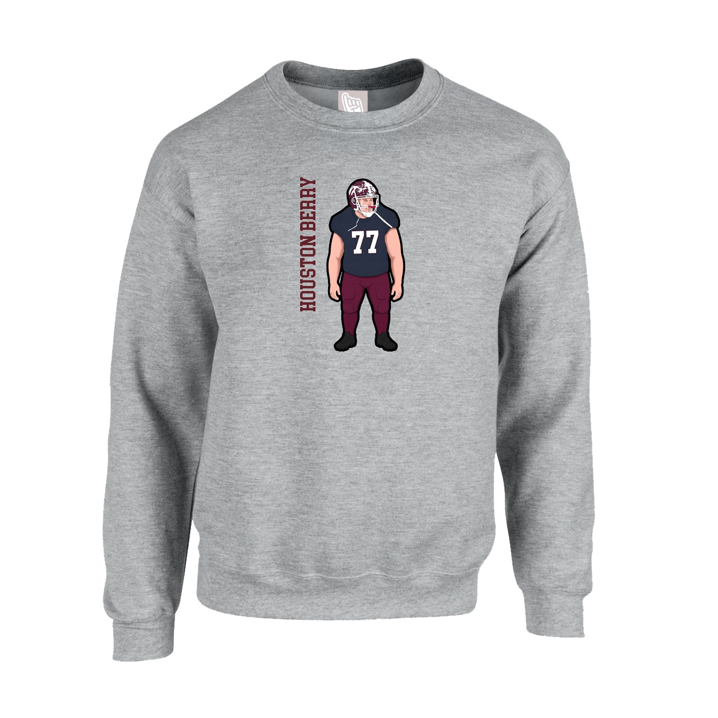 Fleece Crew — Name Vertical in Grey