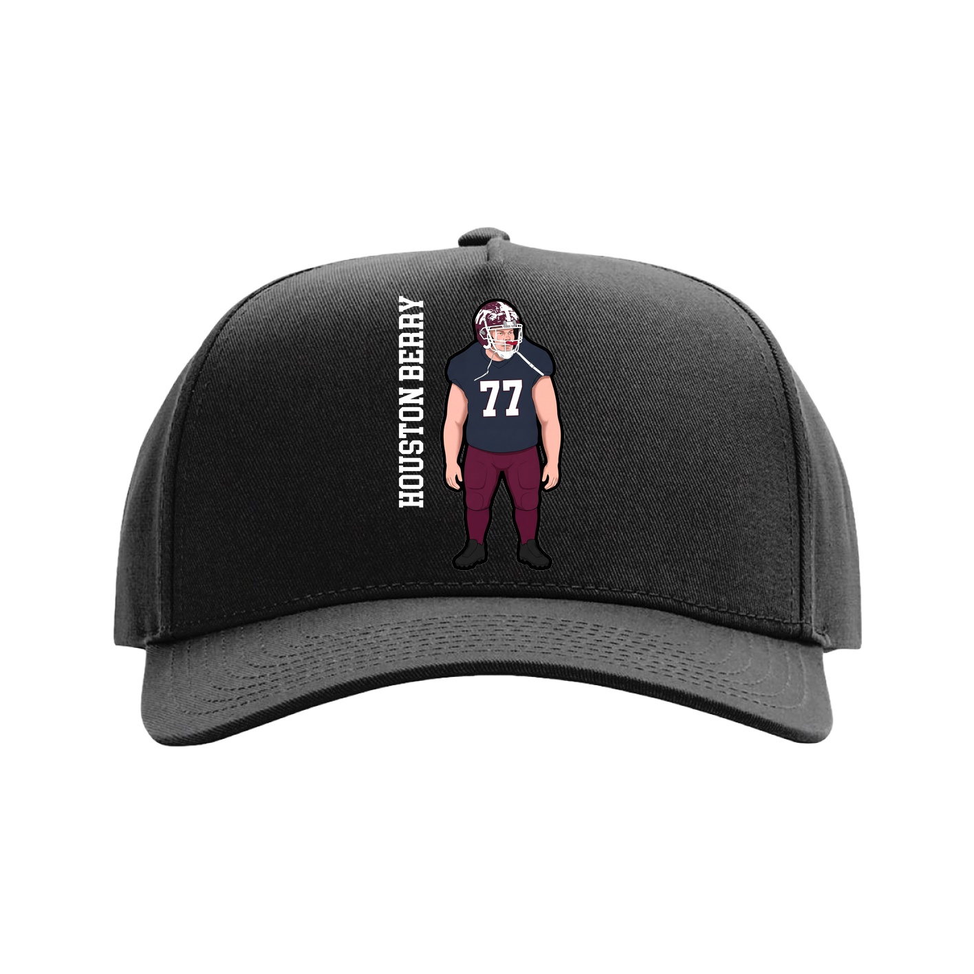 Full Fabric Five-Panel Champ Cap — Name Vertical in Black