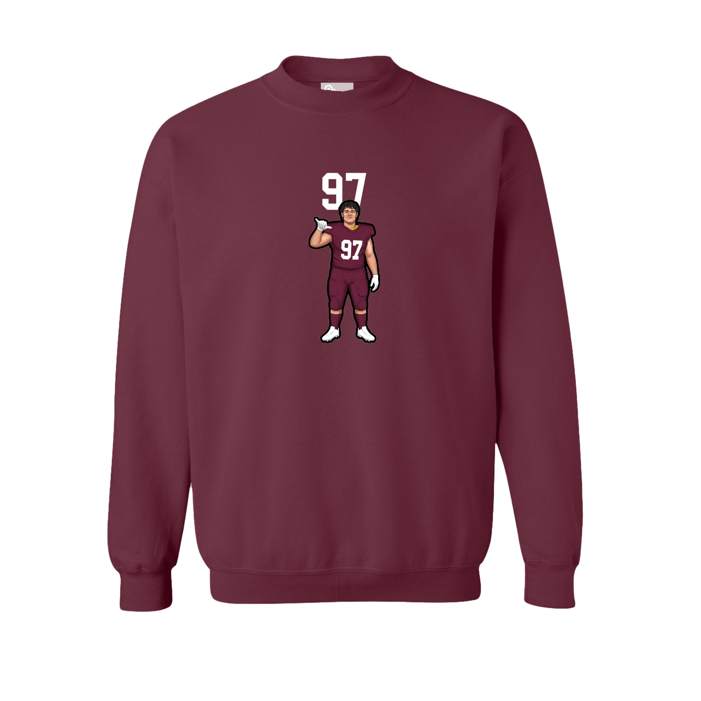 Fleece Crew — Number Top in Maroon