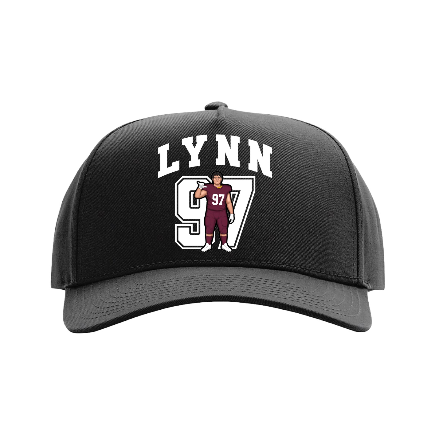 Full Fabric Five-Panel Champ Cap — Number in Black