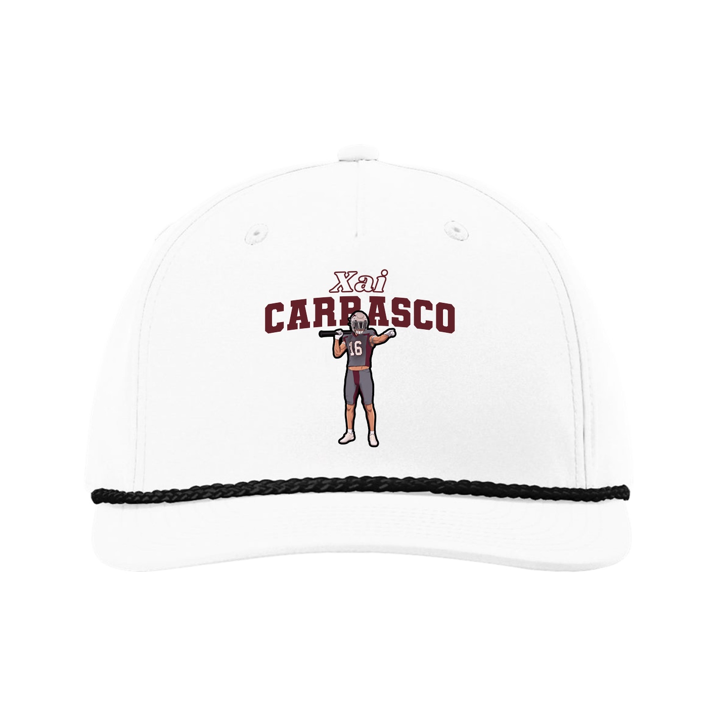 Five-Panel Classic Rope Cap — Name Arch in White