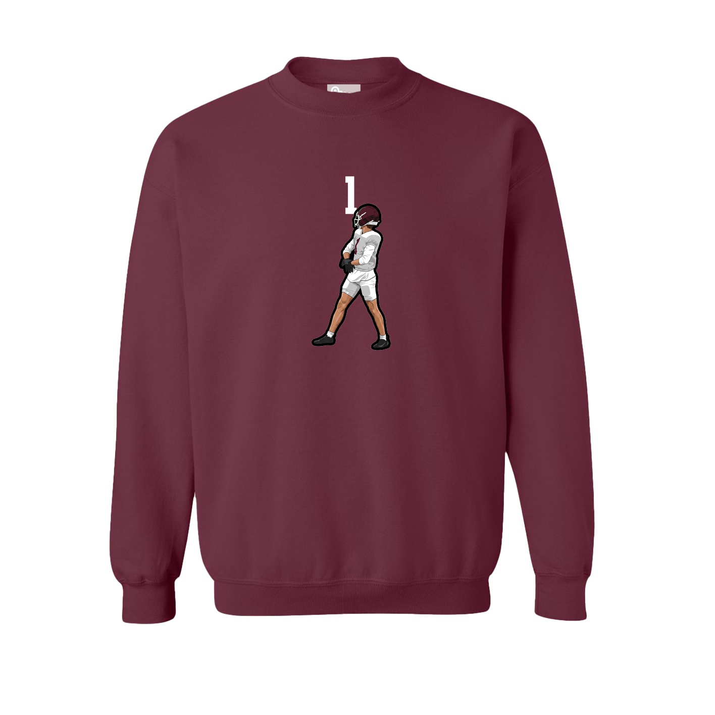Fleece Crew — Number Top in Maroon