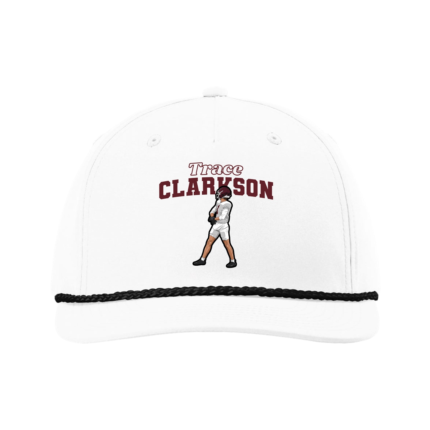 Five-Panel Classic Rope Cap — Name Arch in White