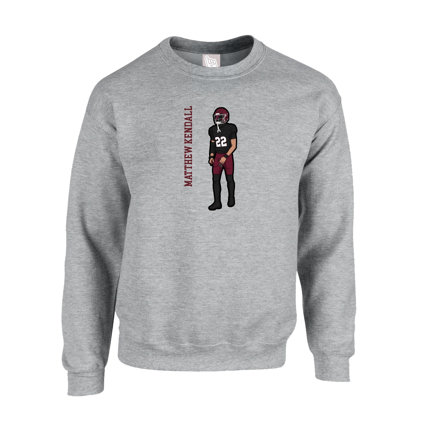 Fleece Crew — Name Vertical in Grey