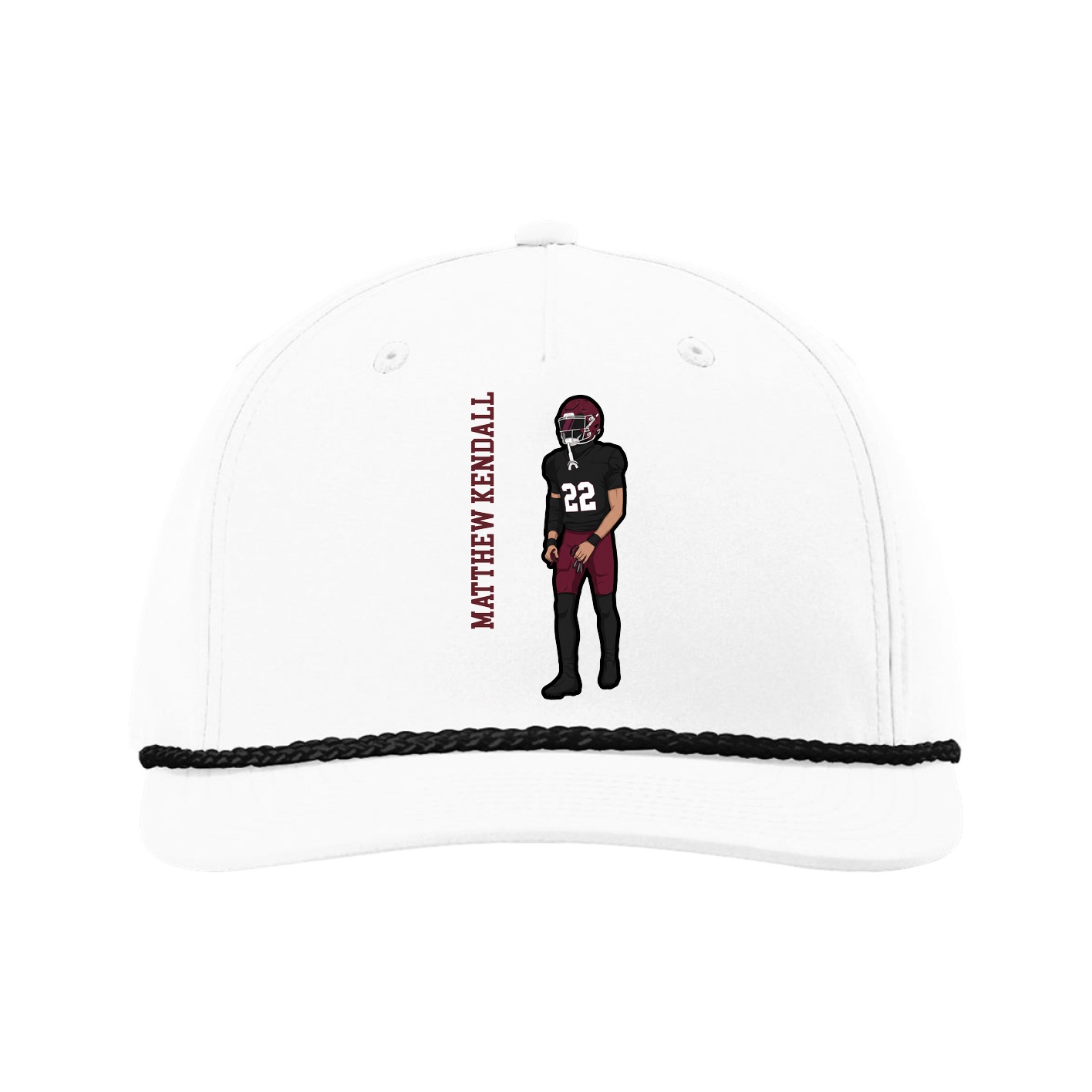 Five-Panel Classic Rope Cap — Name Vertical in White