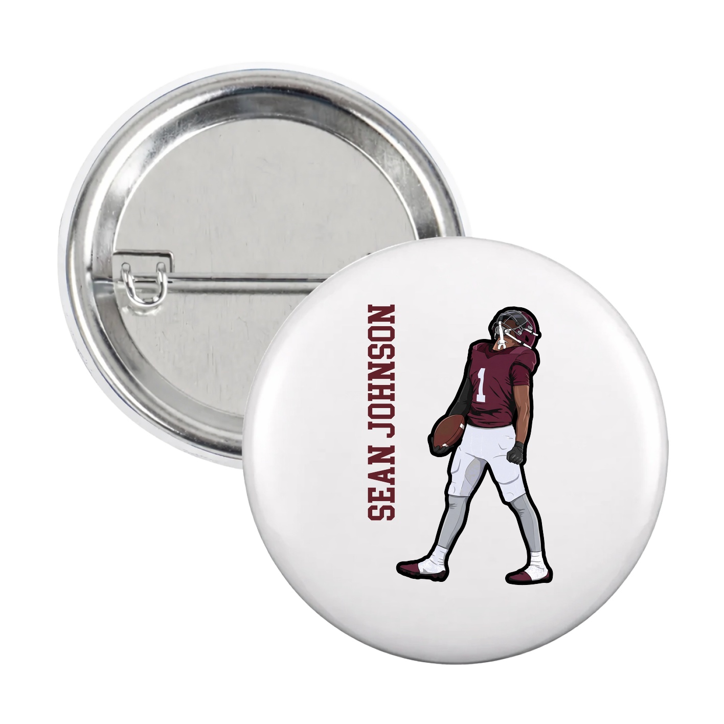 Game Day Button — Name Vertical in White