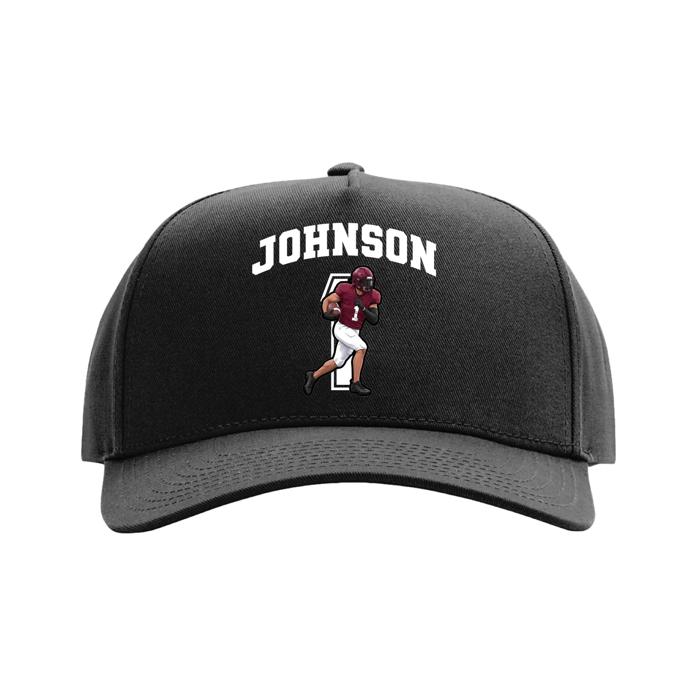 Full Fabric Five-Panel Champ Cap — Number in Black