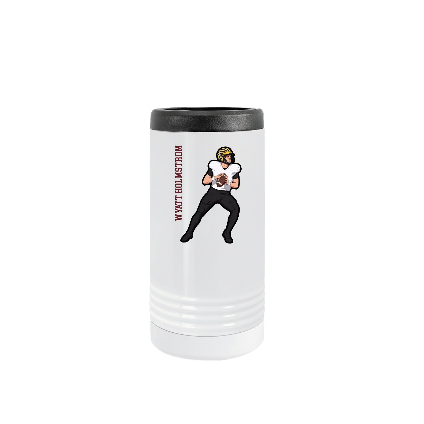Slim Beverage Holder — Name Vertical in White