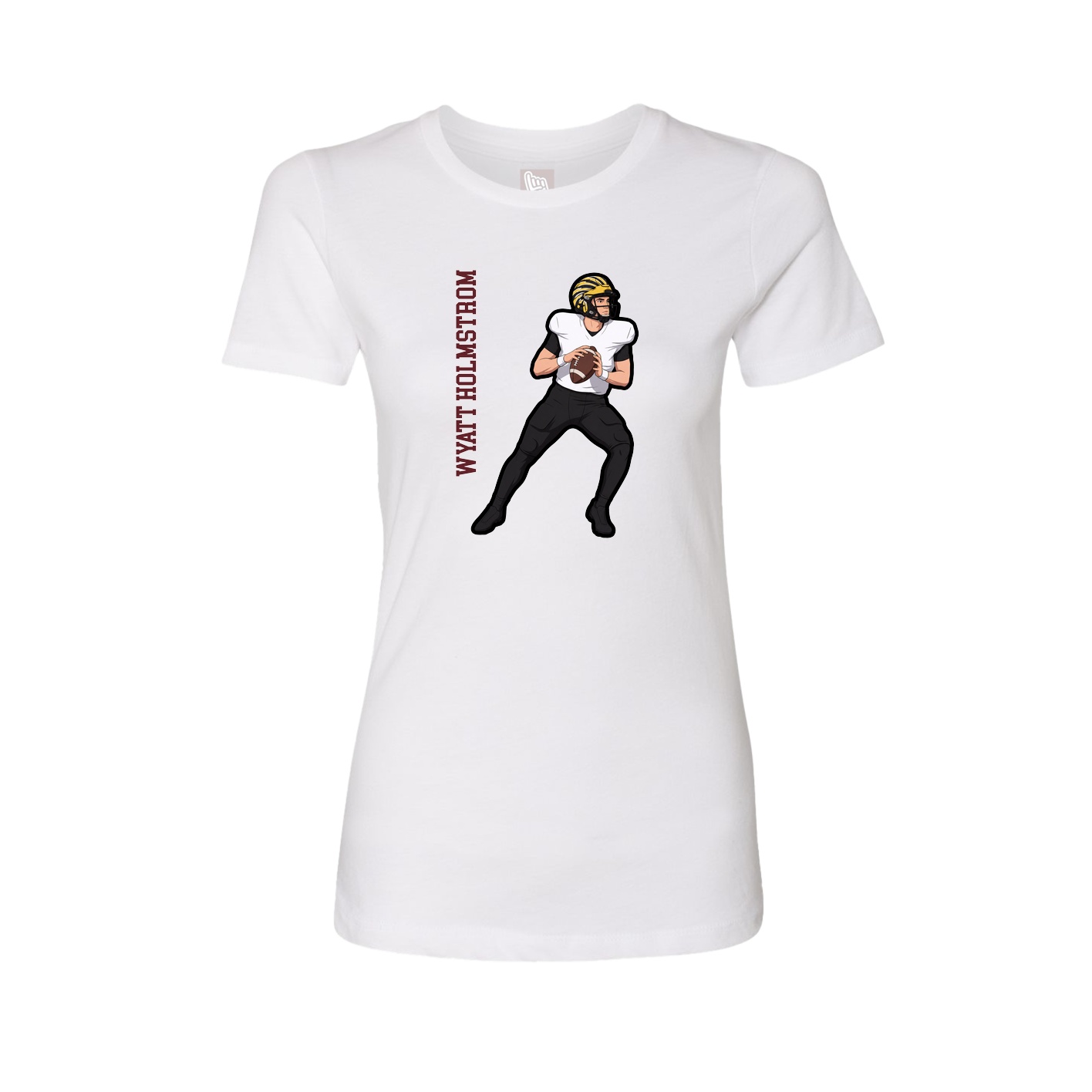 Womens Tee — Name Vertical in White