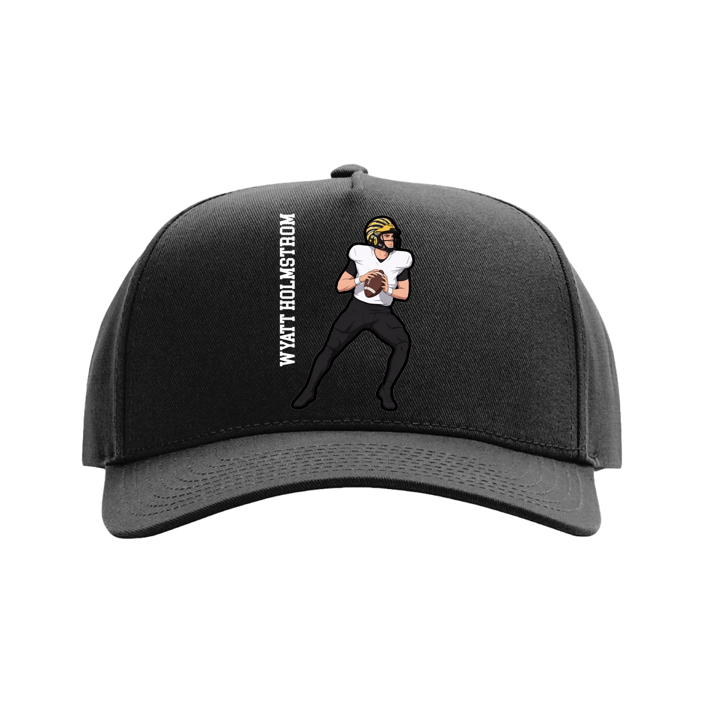 Full Fabric Five-Panel Champ Cap — Name Vertical in Black