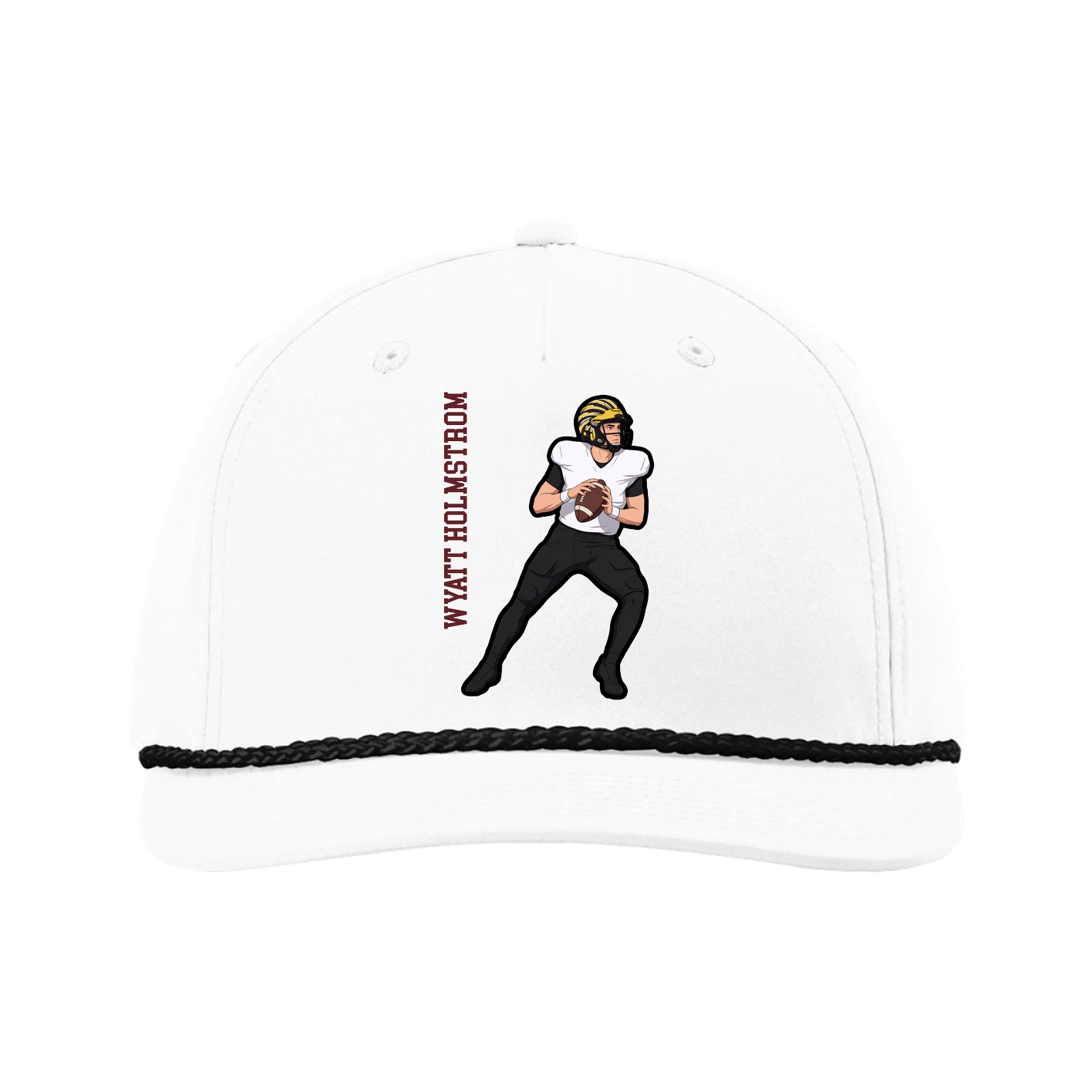 Five-Panel Classic Rope Cap — Name Vertical in White