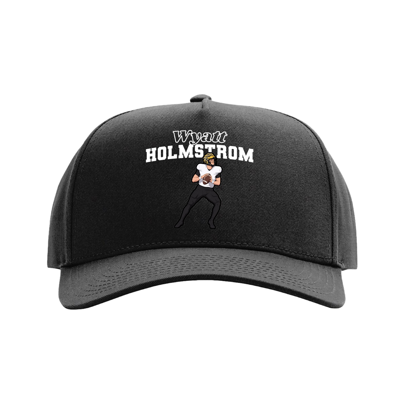 Full Fabric Five-Panel Champ Cap — Name Arch in Black