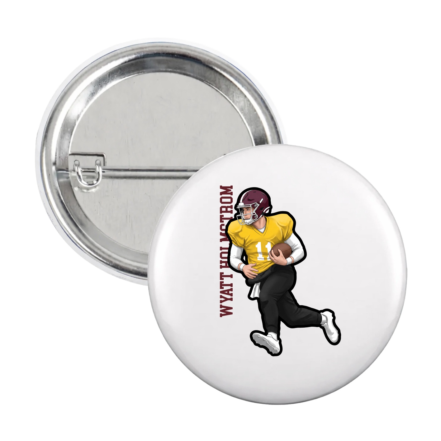 Game Day Button — Name Vertical in White
