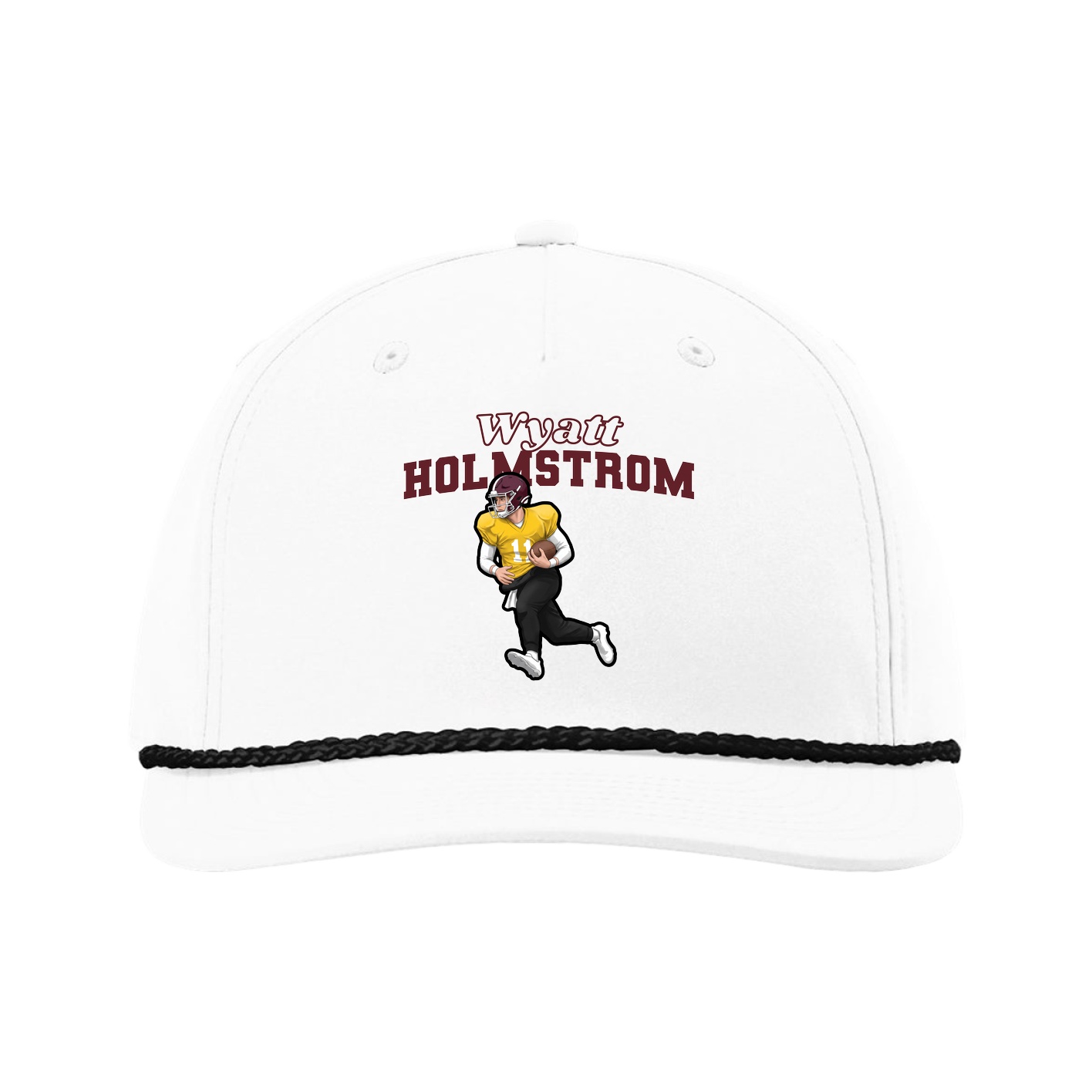 Five-Panel Classic Rope Cap — Name Arch in White