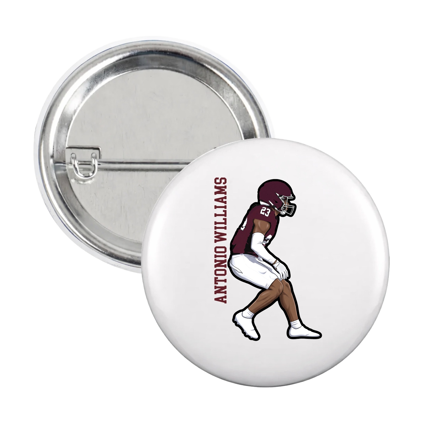 Game Day Button — Name Vertical in White
