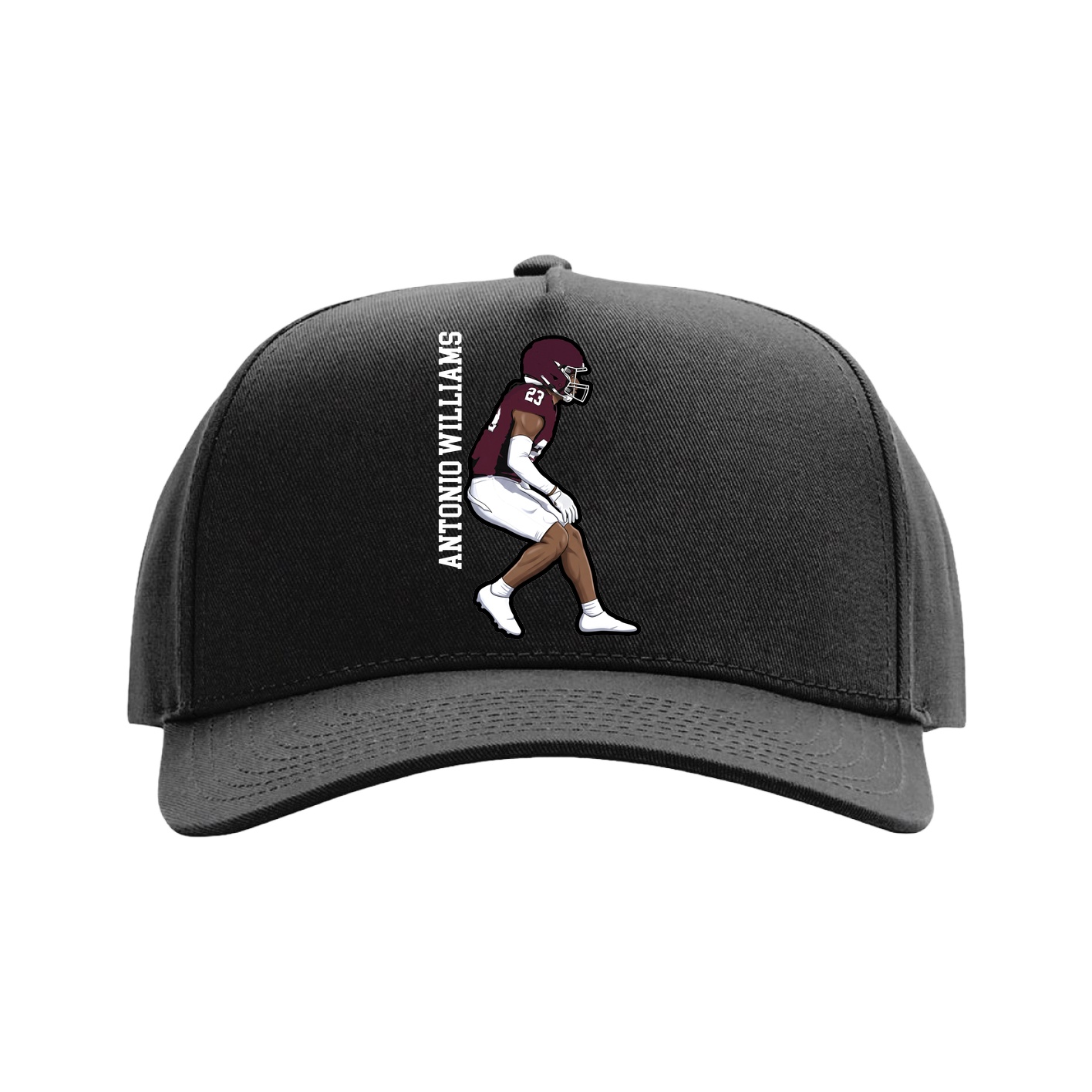 Full Fabric Five-Panel Champ Cap — Name Vertical in Black