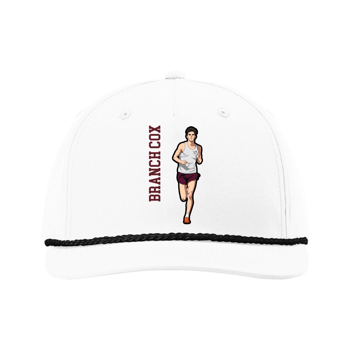 Five-Panel Classic Rope Cap — Name Vertical in White