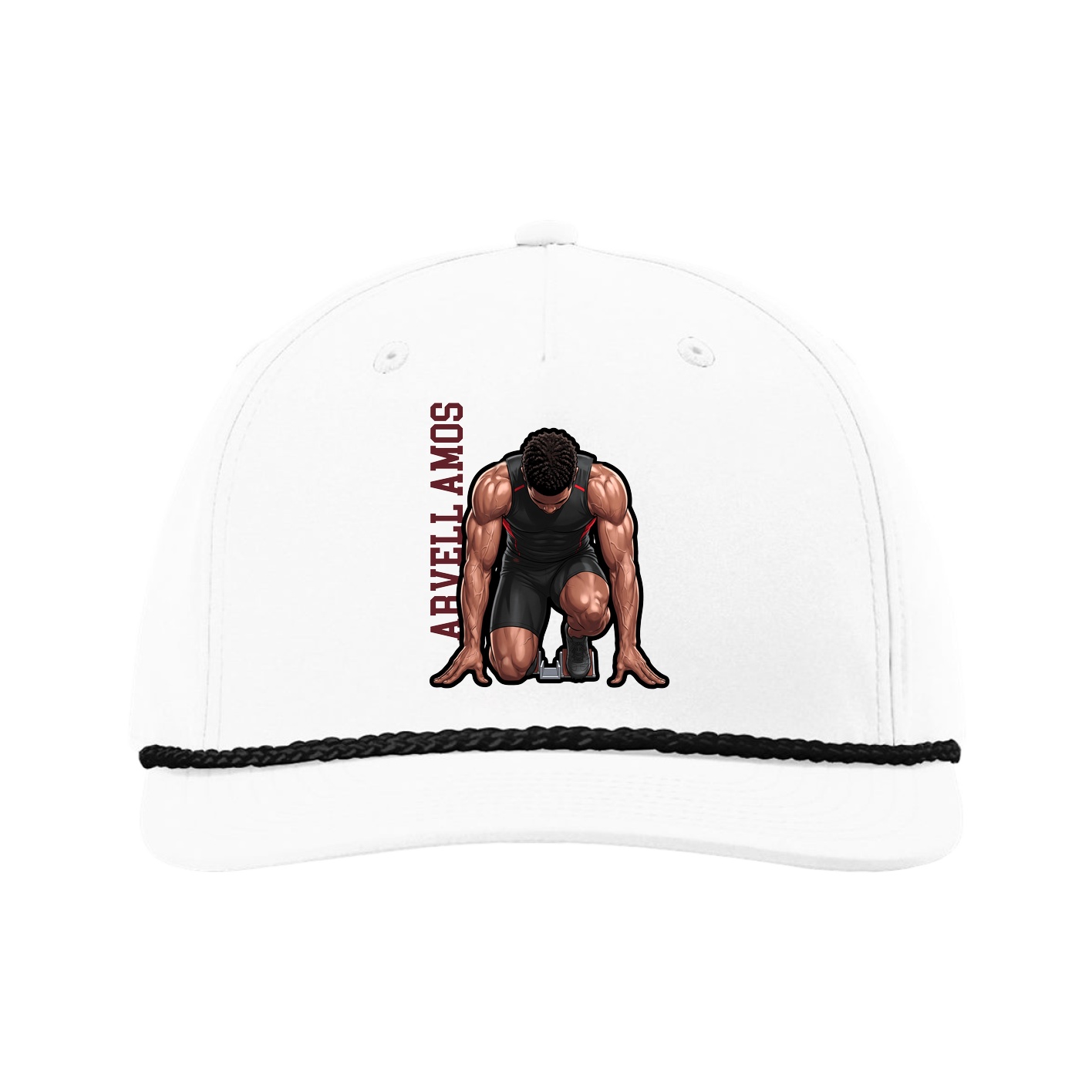 Five-Panel Classic Rope Cap — Name Vertical in White