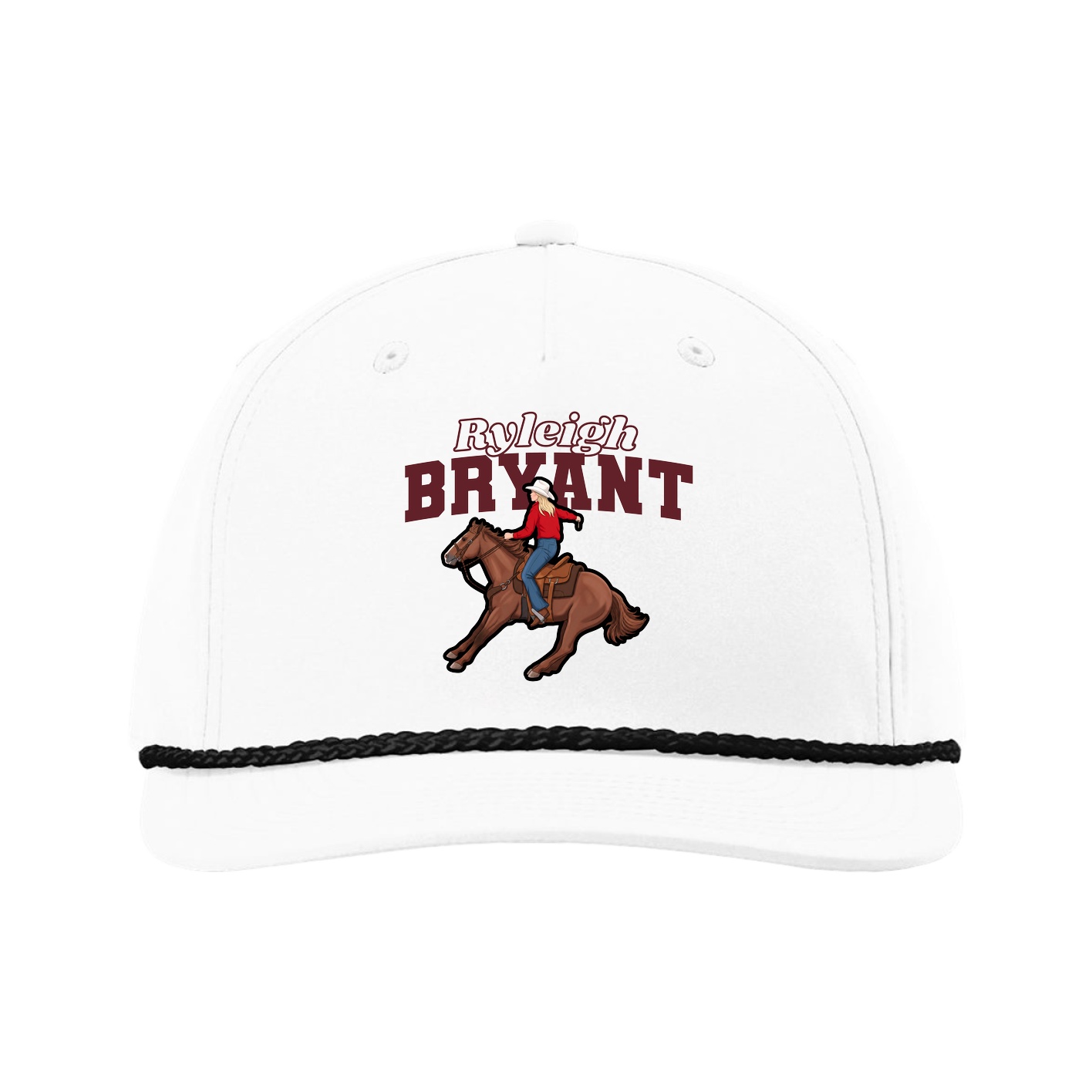 Five-Panel Classic Rope Cap — Name Arch in White