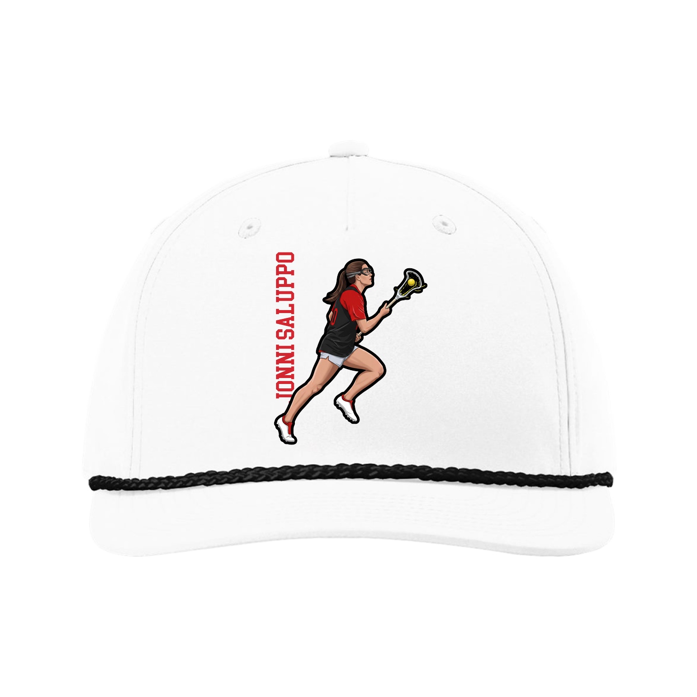 Five-Panel Classic Rope Cap — Name Vertical in White