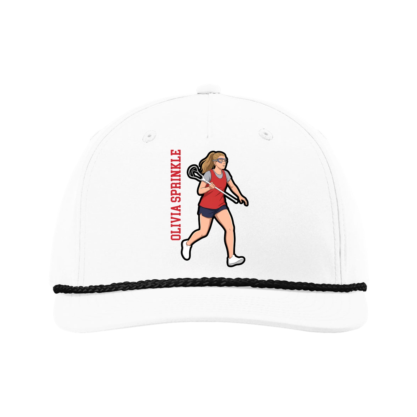 Five-Panel Classic Rope Cap — Name Vertical in White