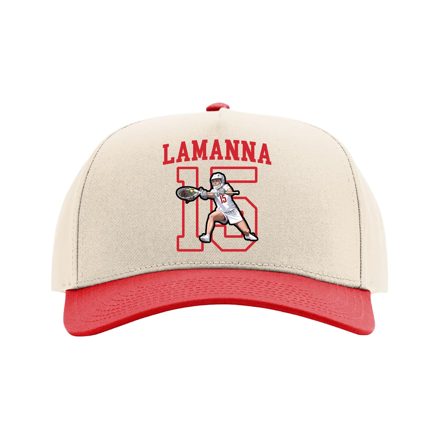 Full Fabric Five-Panel Champ Cap — Shirsey in Cream/Red