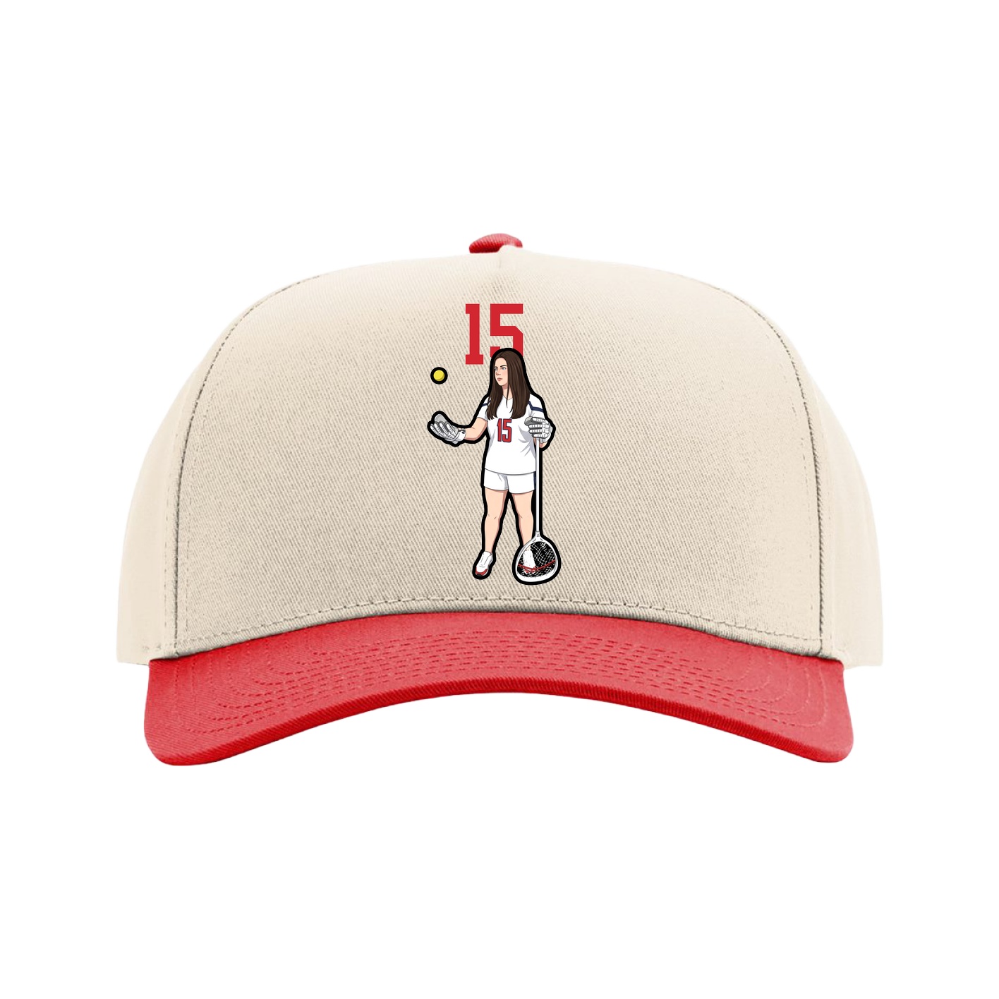 Full Fabric Five-Panel Champ Cap — Number Top in Cream/Red