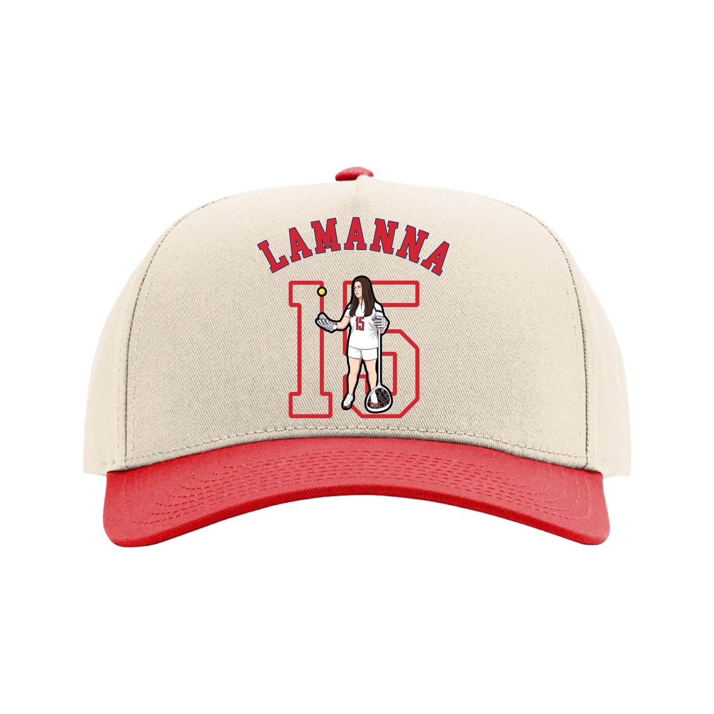 Full Fabric Five-Panel Champ Cap — Shirsey Arch in Cream/Red