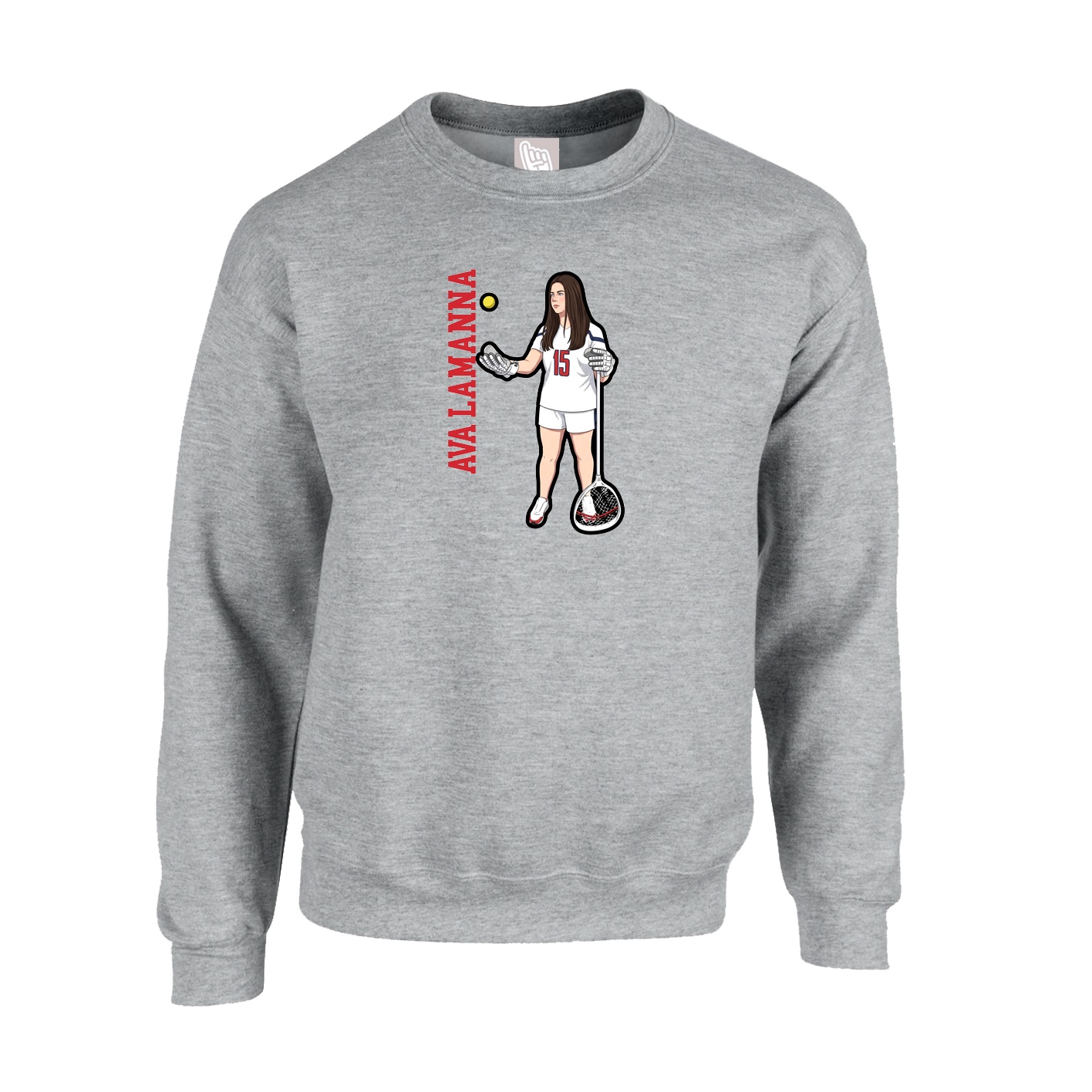 Fleece Crew — Name Vertical in Grey