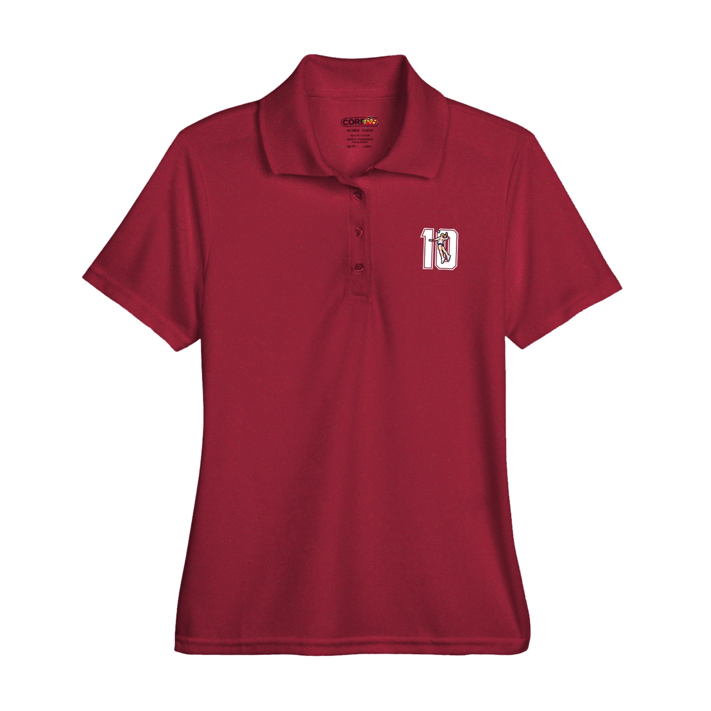 Womens Performance Polo — Number in Red
