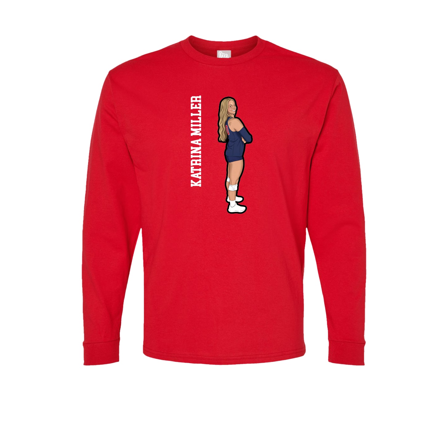 Long Sleeve Tee — Name Vertical in Red