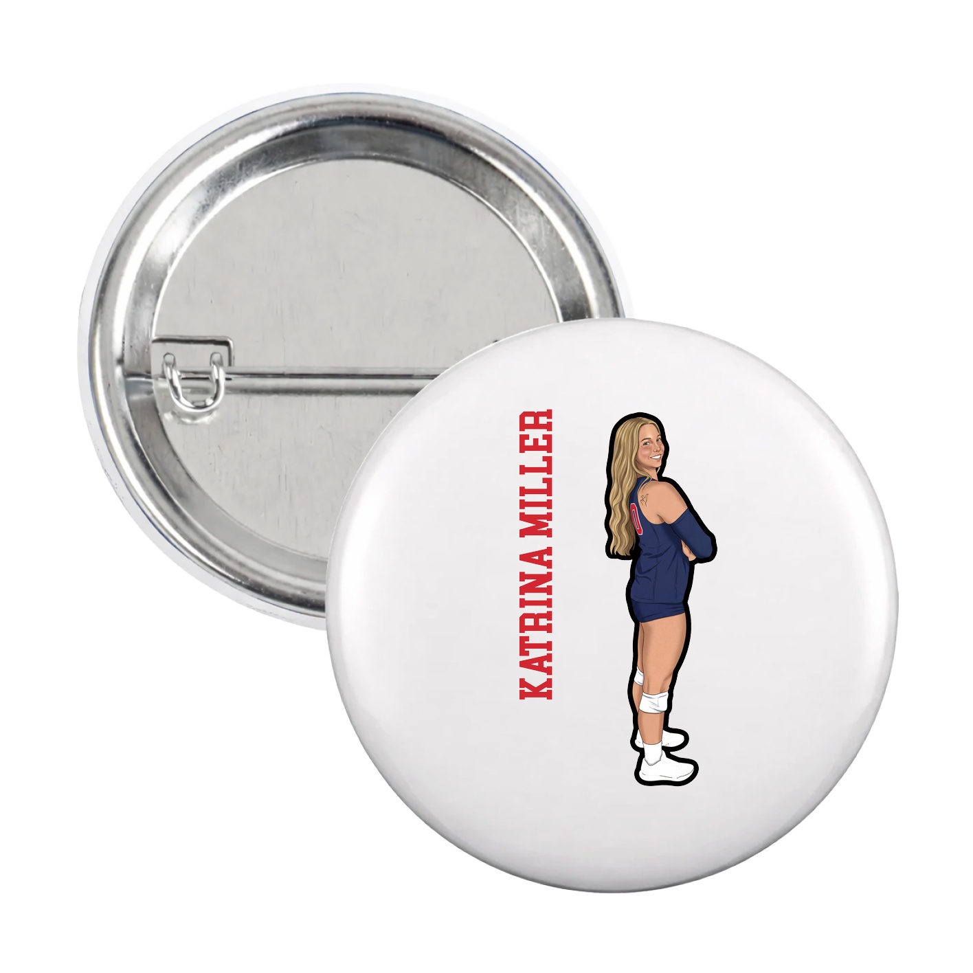 Game Day Button — Name Vertical in White