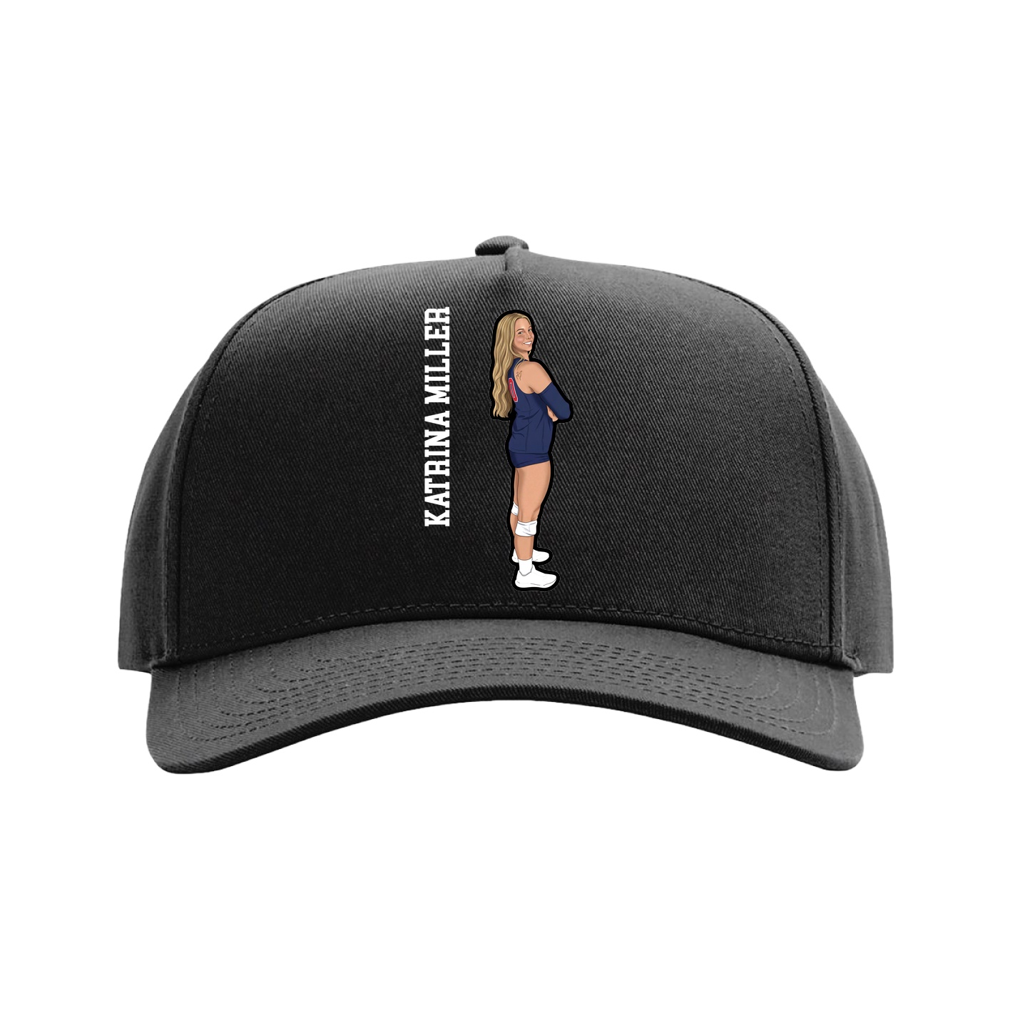Full Fabric Five-Panel Champ Cap — Name Vertical in Black